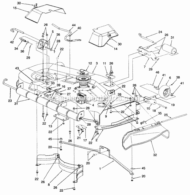 54" Deck Assembly Diagram and Parts List for Z54L 53AC365K100 Cub Cadet Lawn Mower